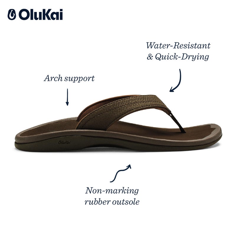 OLUKAI Ohana Women's Beach Sandals, Water Resistant Flip Flops, Arch Support & Comfort Fit, Lightweight & Durable, Enhanced Grip & Traction, Dk Java/Dk Java, 10 - Image 4
